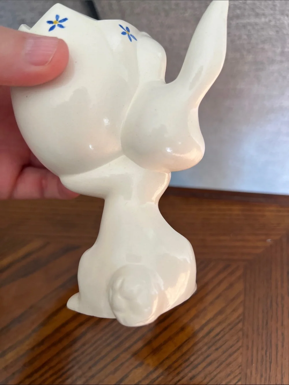 Vintage 1970s Ceramic Bunny Egg Planter with Floral Design